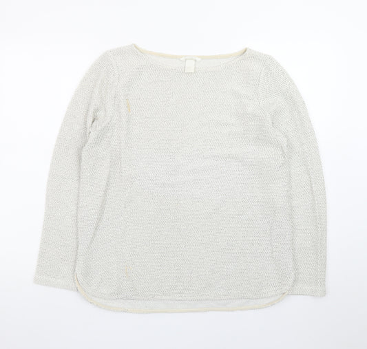 H&M Women Beige Cotton Knit Long Sleeve Pullover Top Size 12