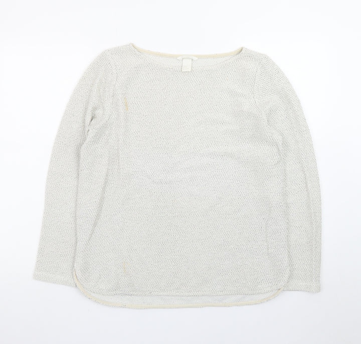 H&M Women Beige Cotton Knit Long Sleeve Pullover Top Size 12