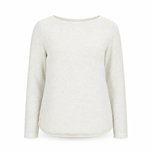 Front view of H&M Women Beige Cotton Knit Long Sleeve Pullover Top, size 12