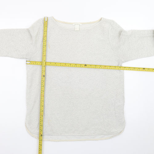 H&M Women Beige Cotton Knit Long Sleeve Pullover Top Size 12