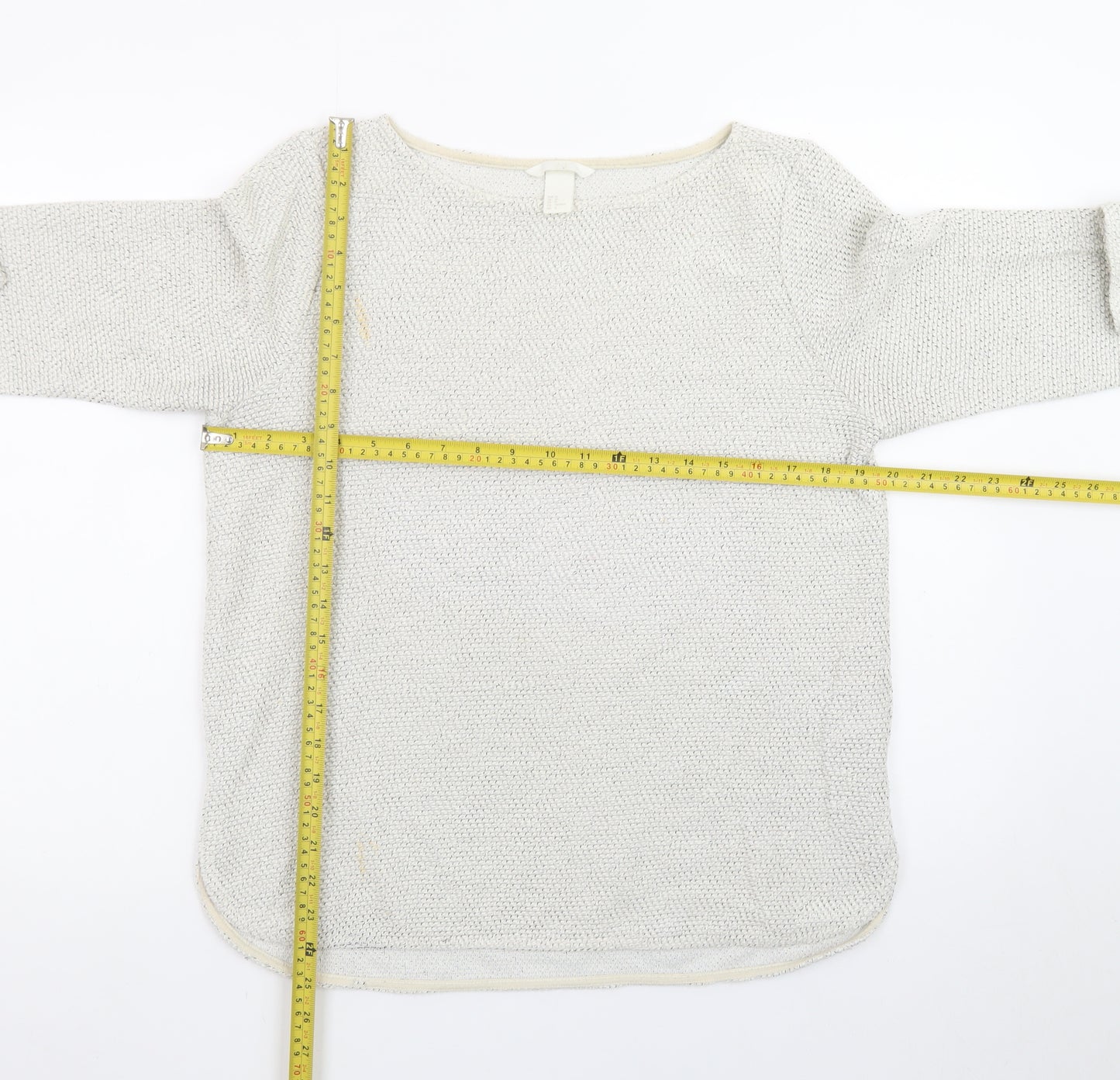H&M Women Beige Cotton Knit Long Sleeve Pullover Top Size 12