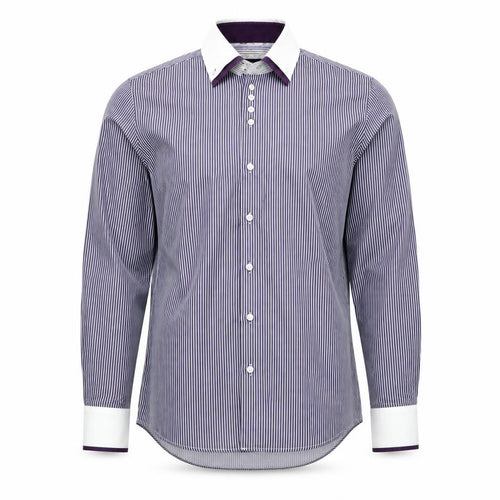 7camicie Men's Blue White Striped Slim Fit Dress Shirt L