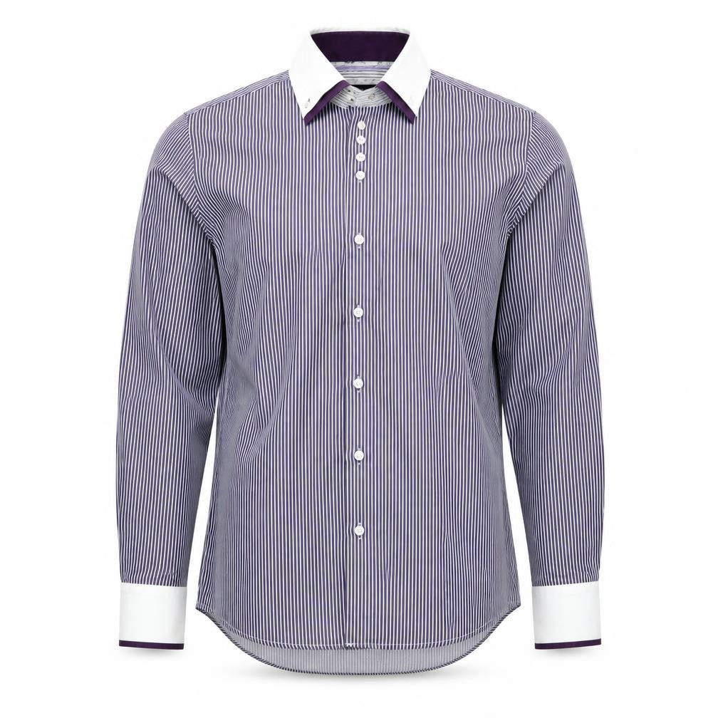 7camicie Men's Blue White Striped Slim Fit Dress Shirt L