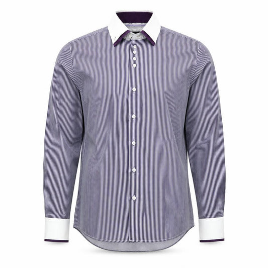 7camicie Men's Blue White Striped Slim Fit Dress Shirt L