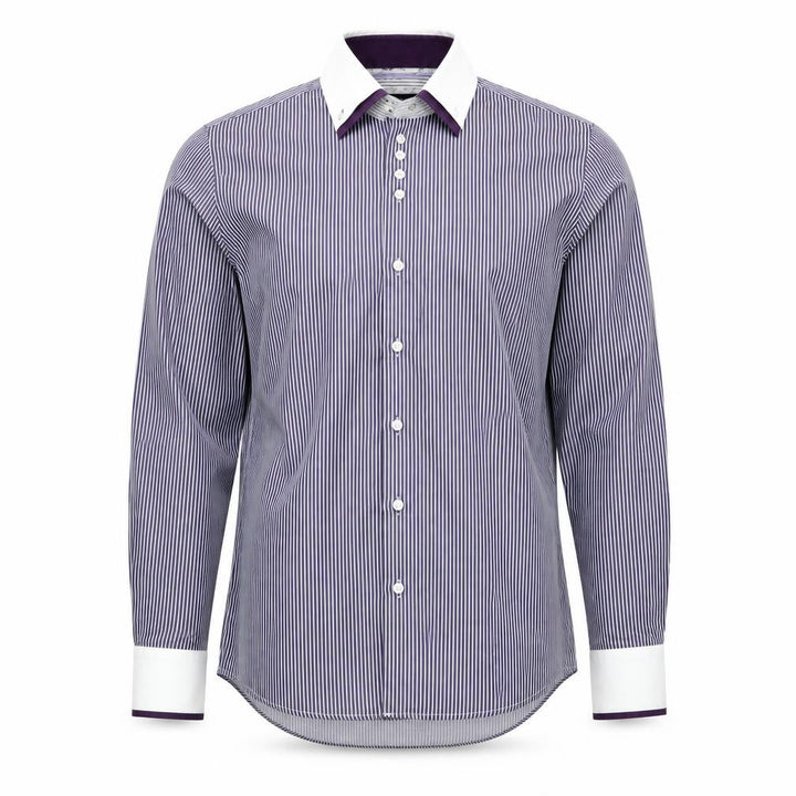 7camicie Men's Blue White Striped Slim Fit Dress Shirt L