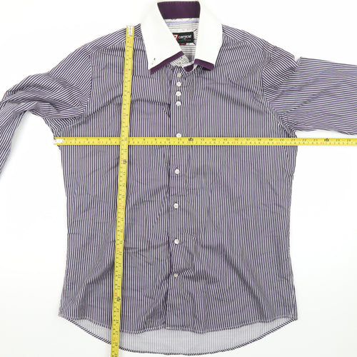 7camicie Men's Blue White Striped Slim Fit Dress Shirt L