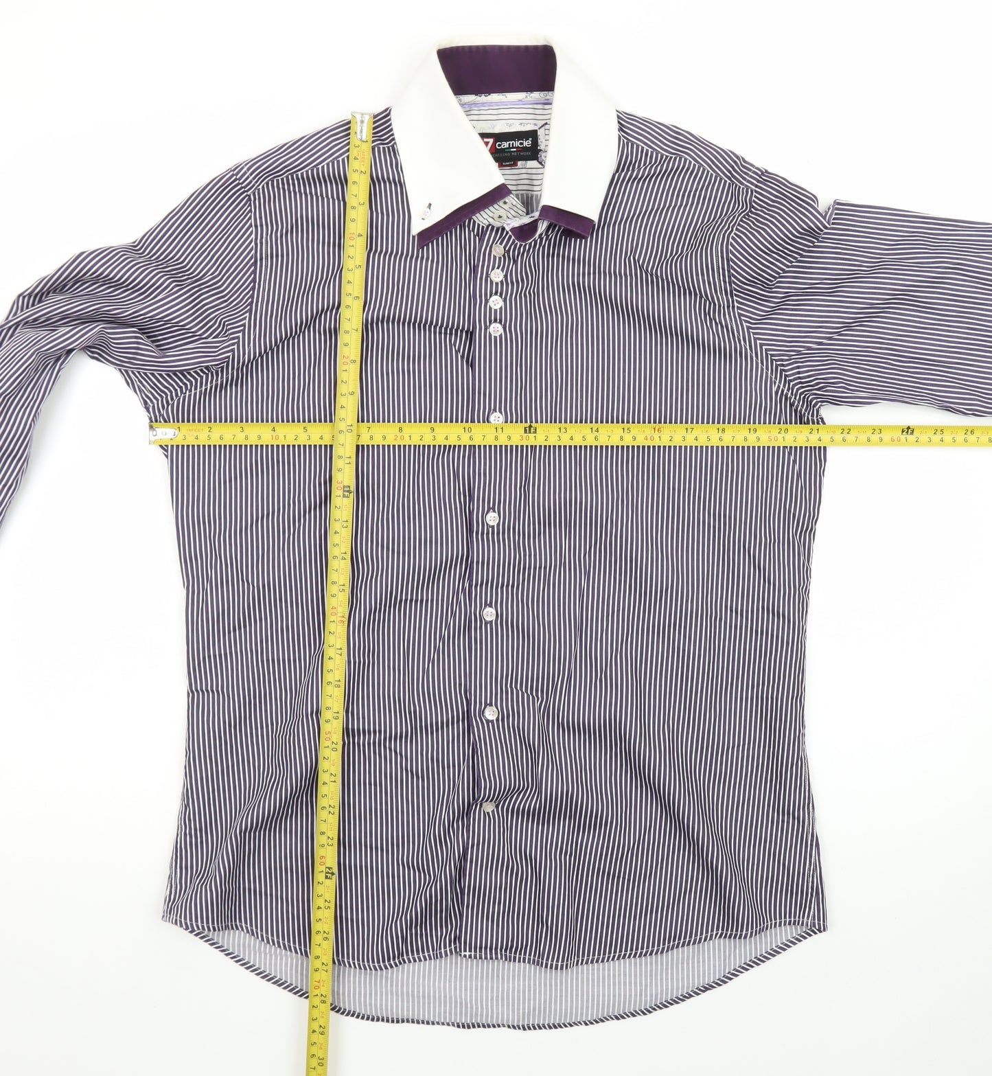 7camicie Men's Blue White Striped Slim Fit Dress Shirt L