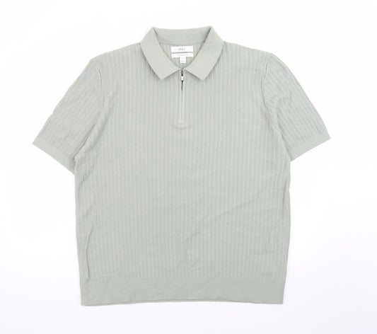 Marks and Spencer Men's Green Cotton Polo Shirt XL 1/4 Zip Knit