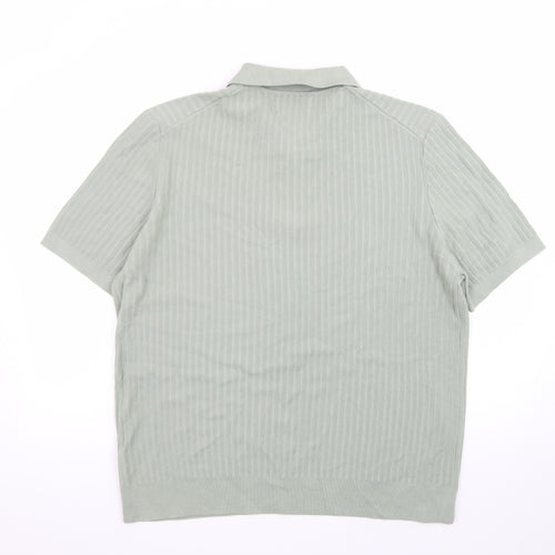 Marks and Spencer Men's Green Cotton Polo Shirt XL 1/4 Zip Knit