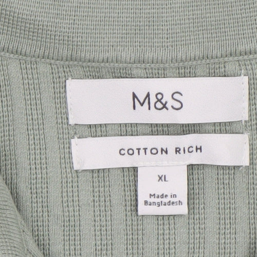Marks and Spencer Men's Green Cotton Polo Shirt XL 1/4 Zip Knit