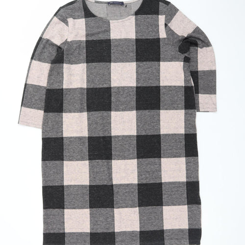 Marks and Spencer Women Grey Check Shift Dress Size 16 3/4 Sleeve