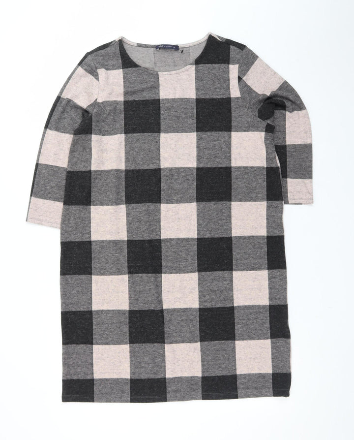 Marks and Spencer Women Grey Check Shift Dress Size 16 3/4 Sleeve