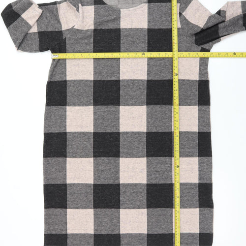 Marks and Spencer Women Grey Check Shift Dress Size 16 3/4 Sleeve
