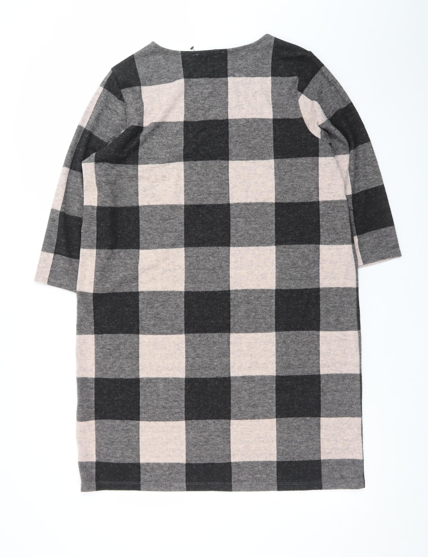 Marks and Spencer Women Grey Check Shift Dress Size 16 3/4 Sleeve
