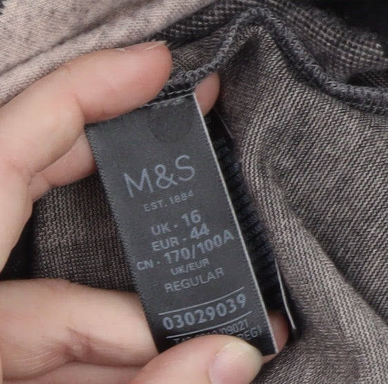 Marks and Spencer Women Grey Check Shift Dress Size 16 3/4 Sleeve