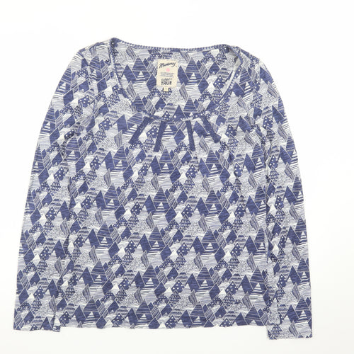 Mantaray Women's Blue Geometric Long Sleeve Cotton T-Shirt Size 14