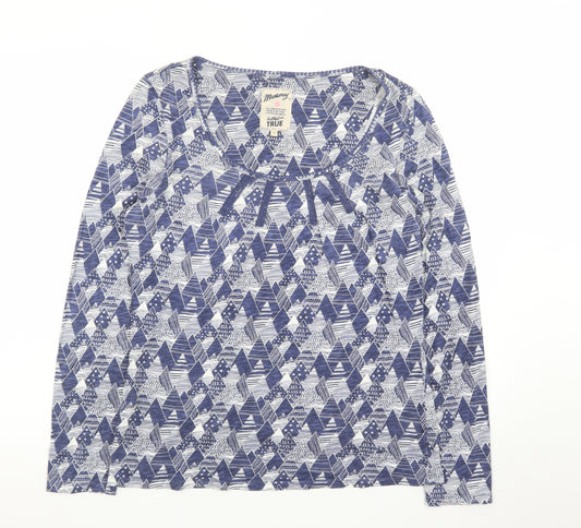 Mantaray Women's Blue Geometric Long Sleeve Cotton T-Shirt Size 14