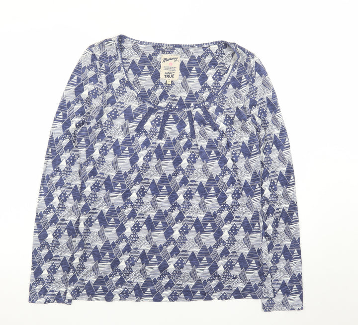 Mantaray Women's Blue Geometric Long Sleeve Cotton T-Shirt Size 14