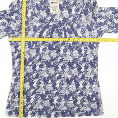 Mantaray Women's Blue Geometric Long Sleeve Cotton T-Shirt Size 14