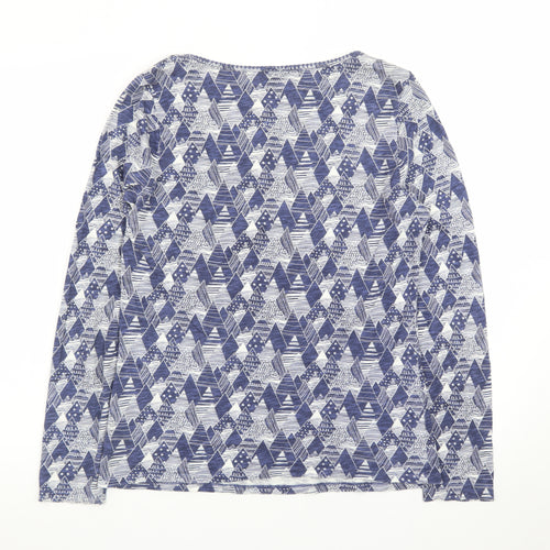 Mantaray Women's Blue Geometric Long Sleeve Cotton T-Shirt Size 14