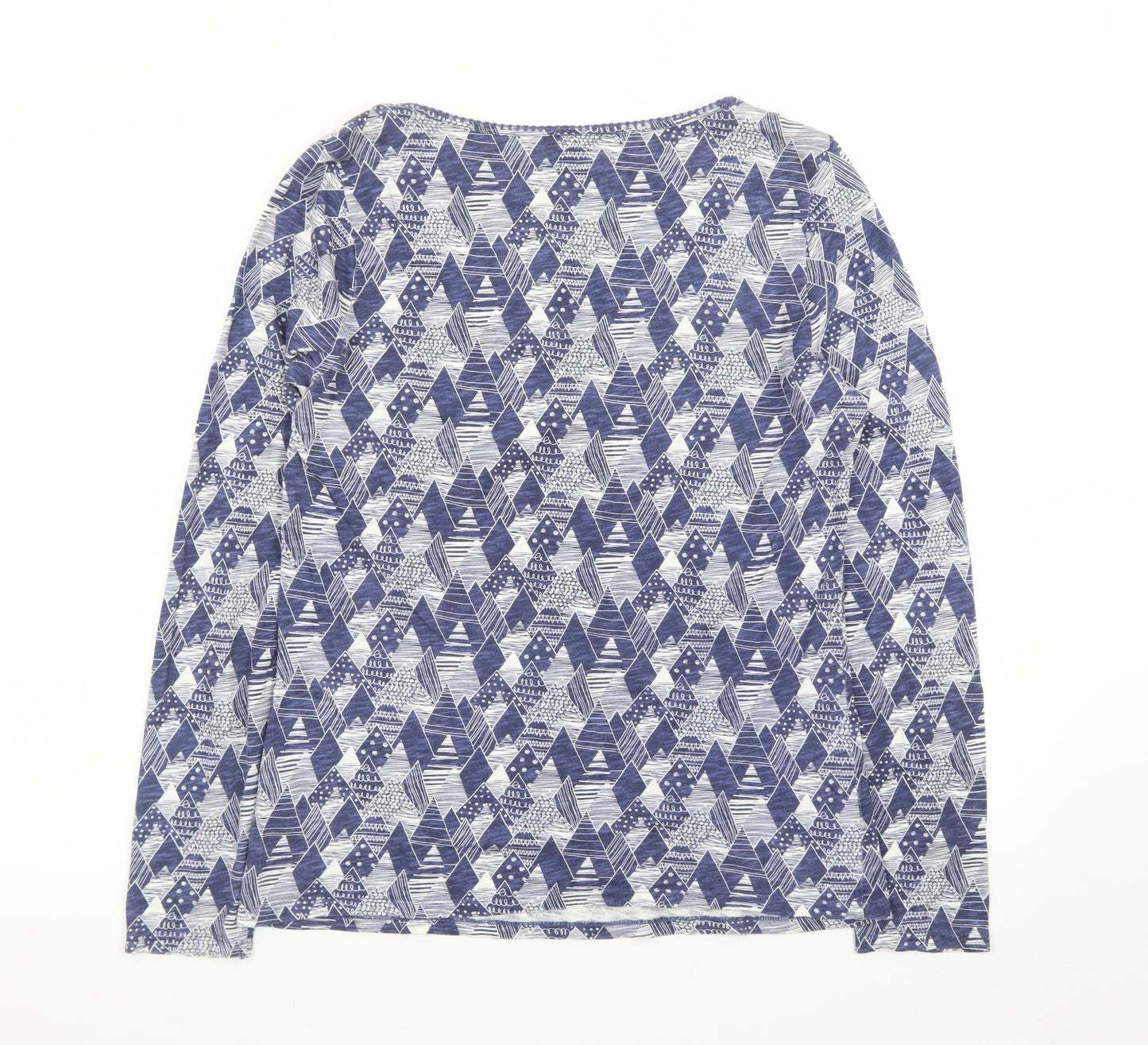 Mantaray Women's Blue Geometric Long Sleeve Cotton T-Shirt Size 14