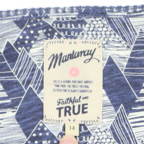 Mantaray Women's Blue Geometric Long Sleeve Cotton T-Shirt Size 14