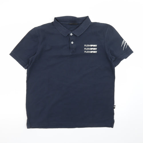 Plein Sport Men's Navy Blue Polo Shirt Size 2XL Cotton Classic Fit