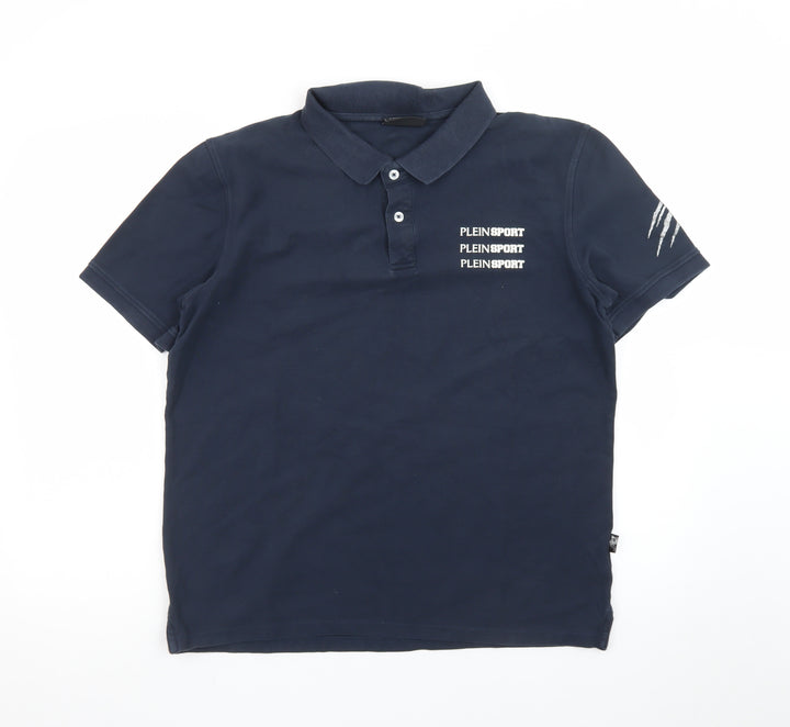Plein Sport Men's Navy Blue Polo Shirt Size 2XL Cotton Classic Fit