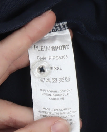 Plein Sport Men's Navy Blue Polo Shirt Size 2XL Cotton Classic Fit
