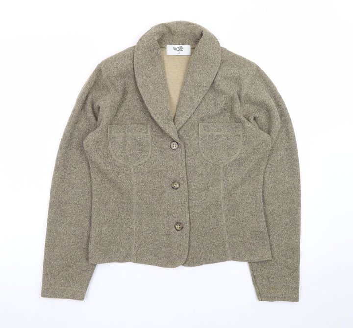 Wallis Women Beige Knit Button Cardigan Size 10 Classic Fit