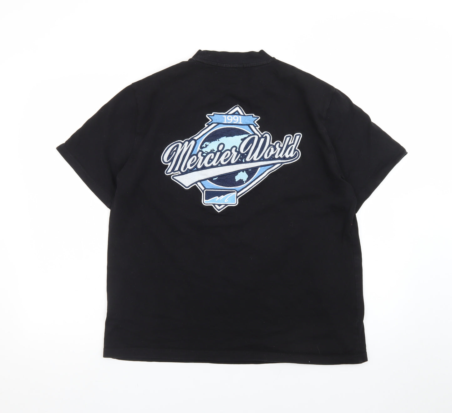 Mercier Men’s Black Graphic Sports T-Shirt Size L Cotton Crew Neck