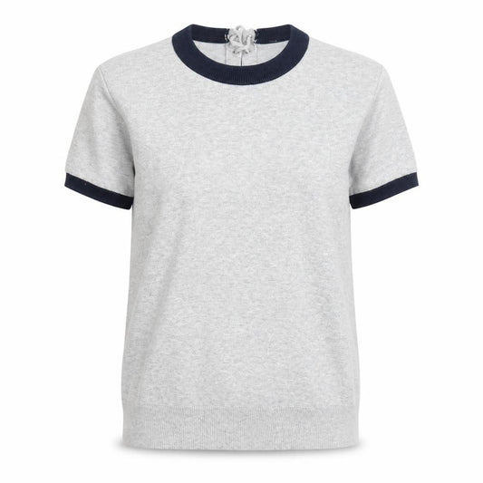 Front view of GG5 women’s grey ringer knit lace-up back short sleeve t-shirt m