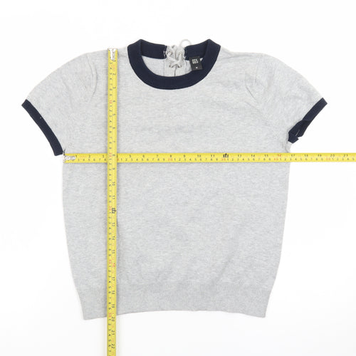 GG5 Womens Grey Ringer Knit Lace-Up Back Short Sleeve T-Shirt M