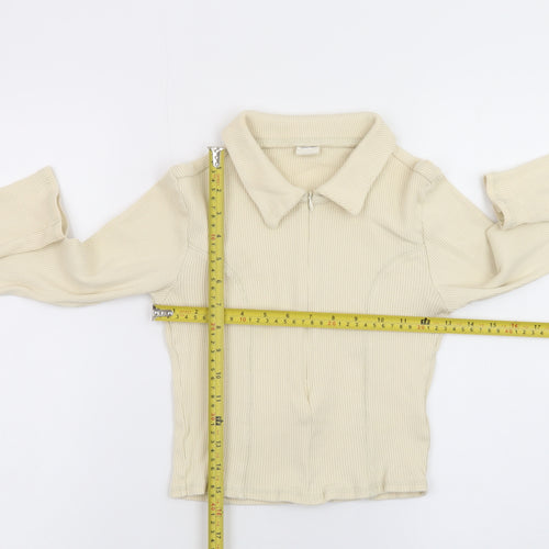 Urban Outfitters Women Beige Collared Full Zip Ribbed Cotton Jumper M