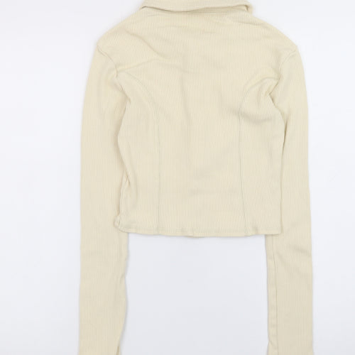 Urban Outfitters Women Beige Collared Full Zip Ribbed Cotton Jumper M