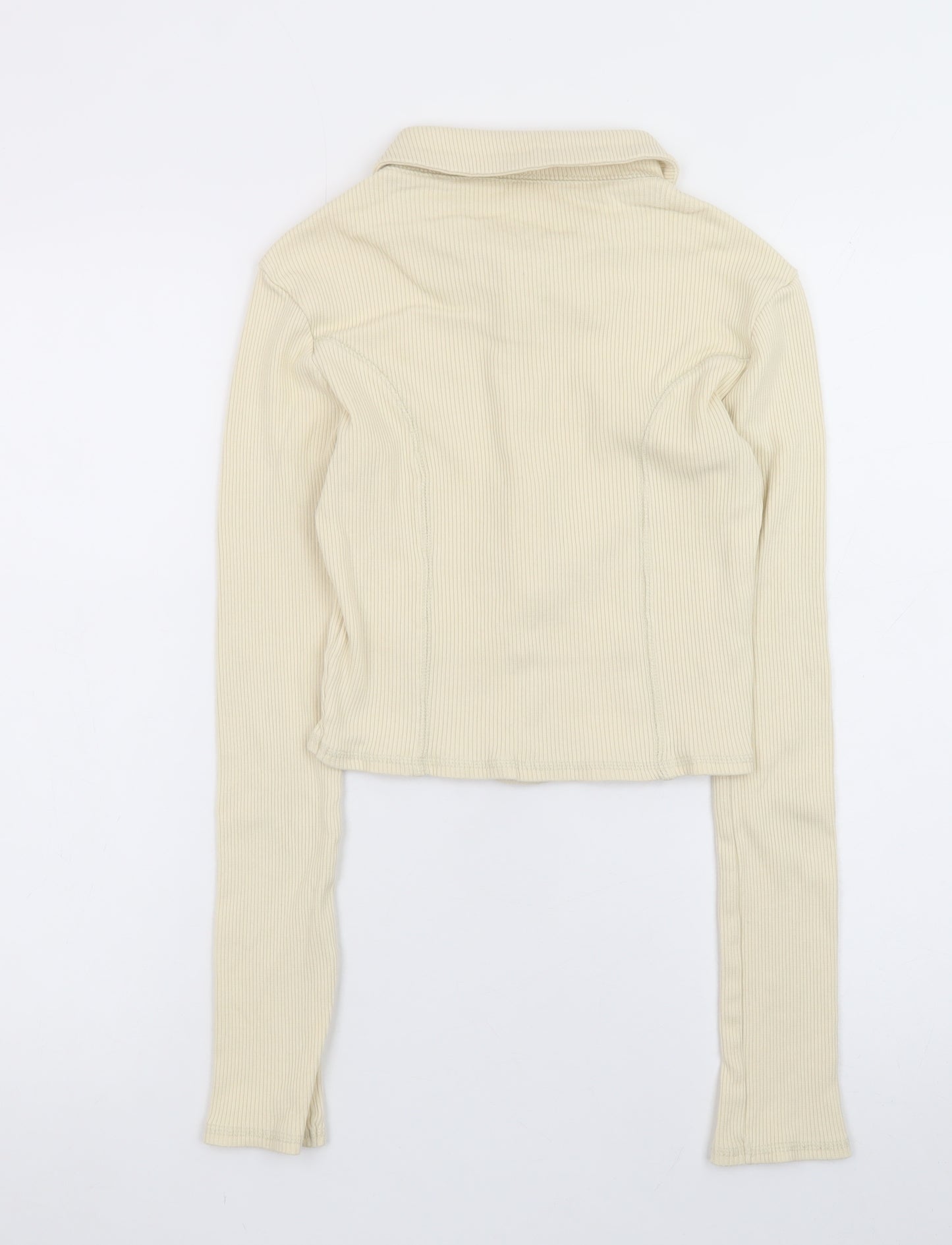 Urban Outfitters Women Beige Collared Full Zip Ribbed Cotton Jumper M