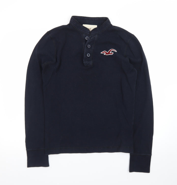 Hollister Men Navy Long Sleeve Henley T-Shirt Size M