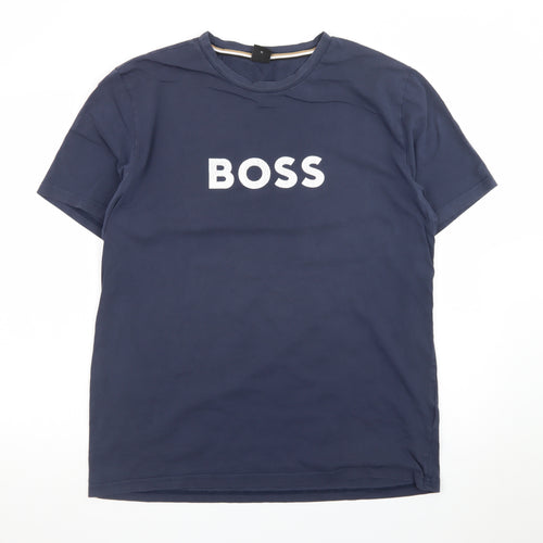BOSS Men's Blue XL Crew Neck Cotton Logo T-Shirt