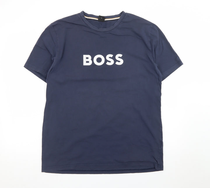 BOSS Men's Blue XL Crew Neck Cotton Logo T-Shirt
