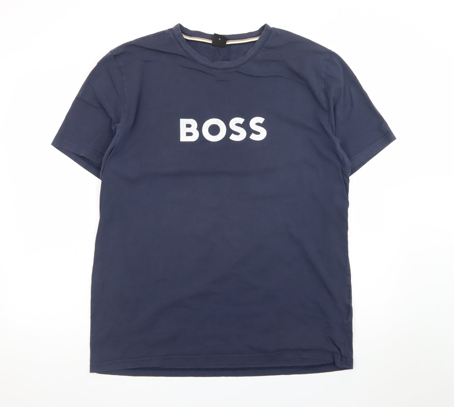 BOSS Men's Blue XL Crew Neck Cotton Logo T-Shirt