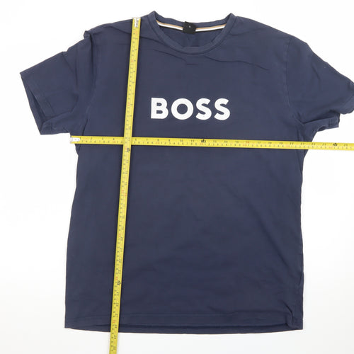 BOSS Men's Blue XL Crew Neck Cotton Logo T-Shirt