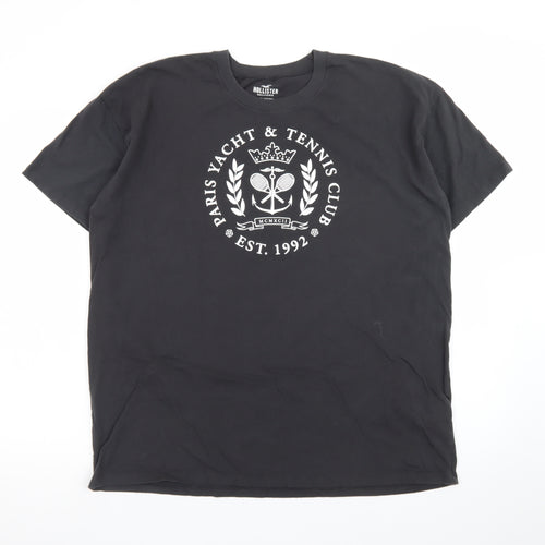 Hollister Men Black Crew Neck Graphic T-Shirt L Cotton Paris Yacht Print
