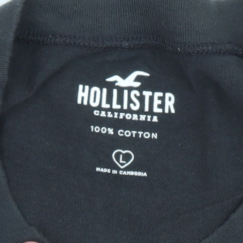 Hollister Men Black Crew Neck Graphic T-Shirt L Cotton Paris Yacht Print