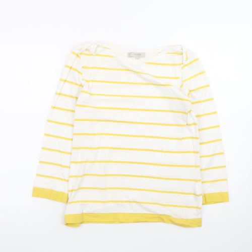 Hobbs Womens Yellow White Striped Cotton 3/4 Sleeve Boat Neck T-Shirt Size S