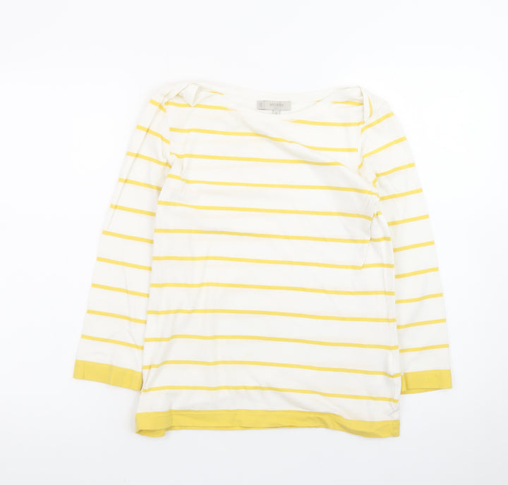 Hobbs Womens Yellow White Striped Cotton 3/4 Sleeve Boat Neck T-Shirt Size S