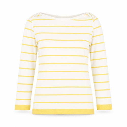 Hobbs Womens Yellow White Striped Cotton 3/4 Sleeve Boat Neck T-Shirt Size S
