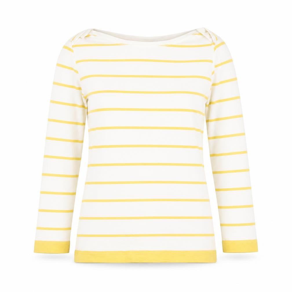 Hobbs Womens Yellow White Striped Cotton 3/4 Sleeve Boat Neck T-Shirt Size S