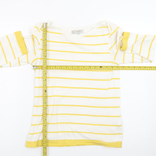 Hobbs Womens Yellow White Striped Cotton 3/4 Sleeve Boat Neck T-Shirt Size S