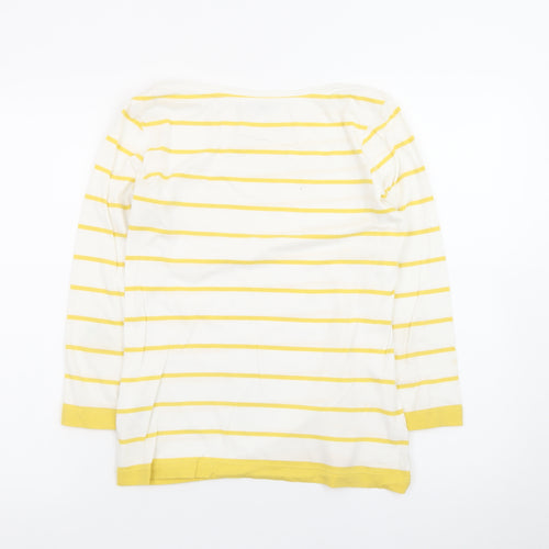 Hobbs Womens Yellow White Striped Cotton 3/4 Sleeve Boat Neck T-Shirt Size S
