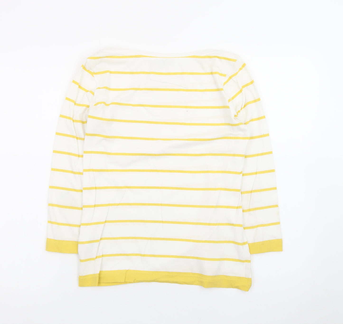 Hobbs Womens Yellow White Striped Cotton 3/4 Sleeve Boat Neck T-Shirt Size S
